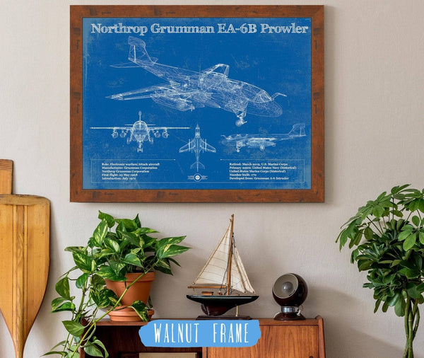 20" x 16" / Walnut Frame Cutler West Northrop Grumman EA-6B Prowler Patent Blueprint Original Military Wall Art