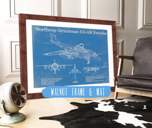 20" x 16" / Walnut Frame & Mat Cutler West Northrop Grumman EA-6B Prowler Patent Blueprint Original Military Wall Art