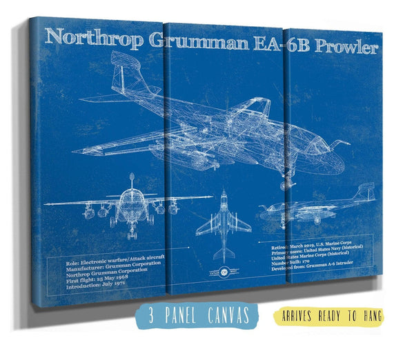 36" x 24" / 3 Panel Canvas Wrap Cutler West Northrop Grumman EA-6B Prowler Patent Blueprint Original Military Wall Art