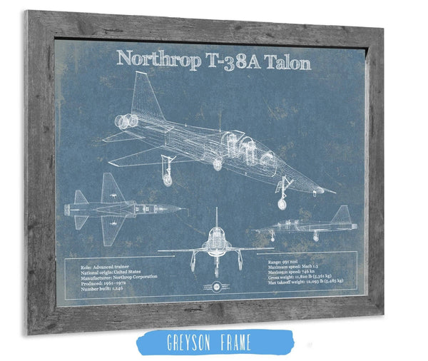 14" x 11" / Greyson Frame Cutler West Northrop T-38A Talon Patent Blueprint Original Military Wall Art