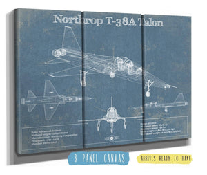 36" x 24" / 3 Panel Canvas Wrap Cutler West Northrop T-38A Talon Patent Blueprint Original Military Wall Art