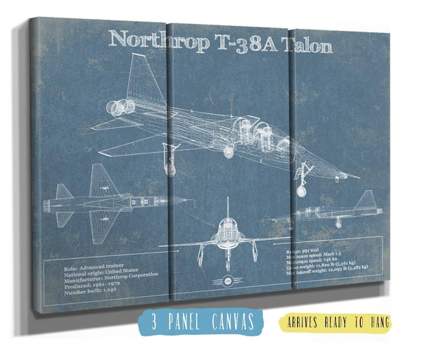 36" x 24" / 3 Panel Canvas Wrap Cutler West Northrop T-38A Talon Patent Blueprint Original Military Wall Art