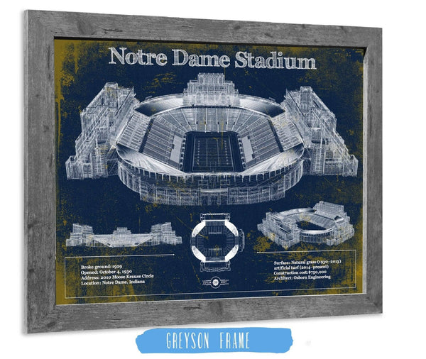 14" x 11" / Greyson Frame Cutler West Notre Dame Stadium 2021 Version Team Color Vintage Art Print