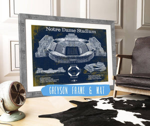 14" x 11" / Greyson Frame & Mat Cutler West Notre Dame Stadium 2021 Version Team Color Vintage Art Print
