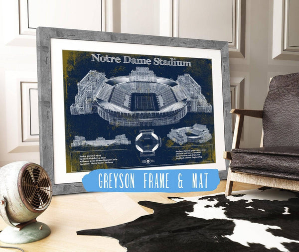 14" x 11" / Greyson Frame & Mat Cutler West Notre Dame Stadium 2021 Version Team Color Vintage Art Print