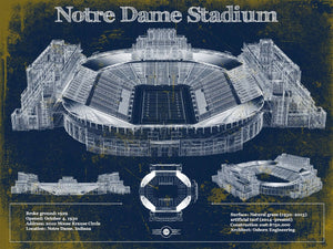 14" x 11" / Unframed Cutler West Notre Dame Stadium 2021 Version Team Color Vintage Art Print