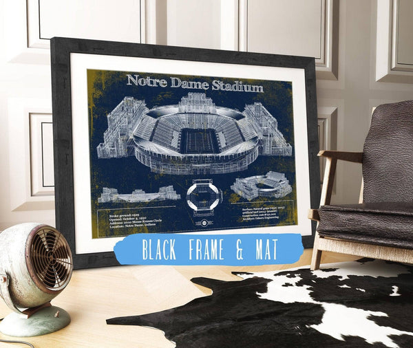 20" x 16" / Black Frame & Mat Cutler West Notre Dame Stadium 2021 Version Team Color Vintage Art Print