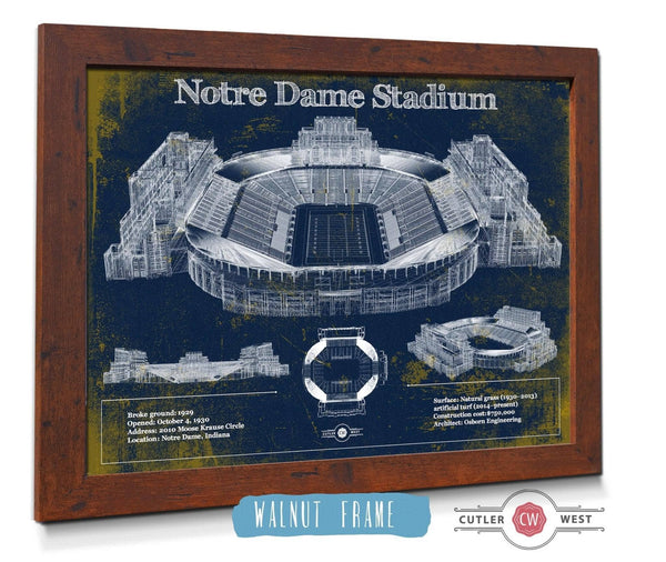 20" x 16" / Walnut Frame Cutler West Notre Dame Stadium 2021 Version Team Color Vintage Art Print