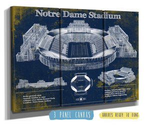 36" x 24" / 3 Panel Canvas Wrap Cutler West Notre Dame Stadium 2021 Version Team Color Vintage Art Print