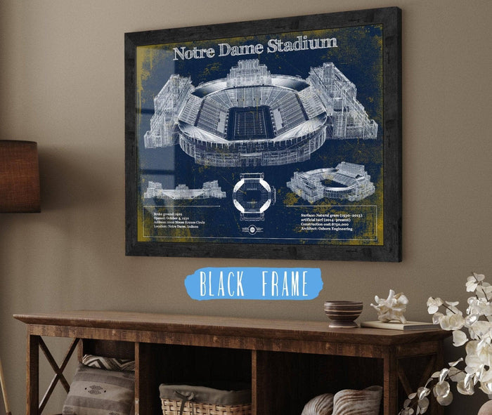 Cutler West Best Selling Collection 14" x 11" / Black Frame Notre Dame Stadium 2021 Version Team Color Vintage Art Print 706602978_70824