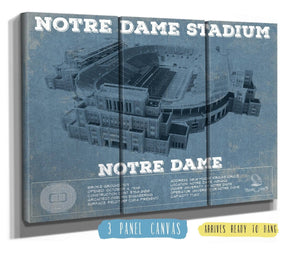 36" x 24" / 3 Panel Canvas Wrap Cutler West Notre Dame Stadium Vintage Art Blueprint