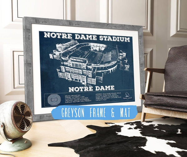 14" x 11" / Greyson Frame & Mat Cutler West Notre Dame Stadium Vintage Art Print
