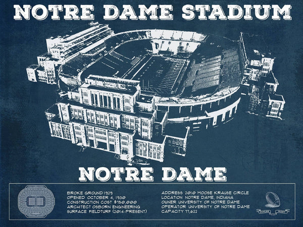 14" x 11" / Unframed Cutler West Notre Dame Stadium Vintage Art Print