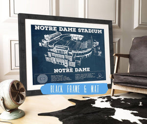 20" x 16" / Black Frame & Mat Cutler West Notre Dame Stadium Vintage Art Print