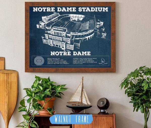 20" x 16" / Walnut Frame Cutler West Notre Dame Stadium Vintage Art Print