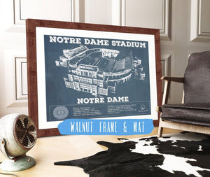 20" x 16" / Walnut Frame & Mat Cutler West Notre Dame Stadium Vintage Art Print