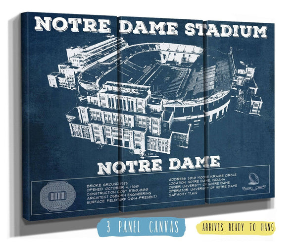 36" x 24" / 3 Panel Canvas Wrap Cutler West Notre Dame Stadium Vintage Art Print
