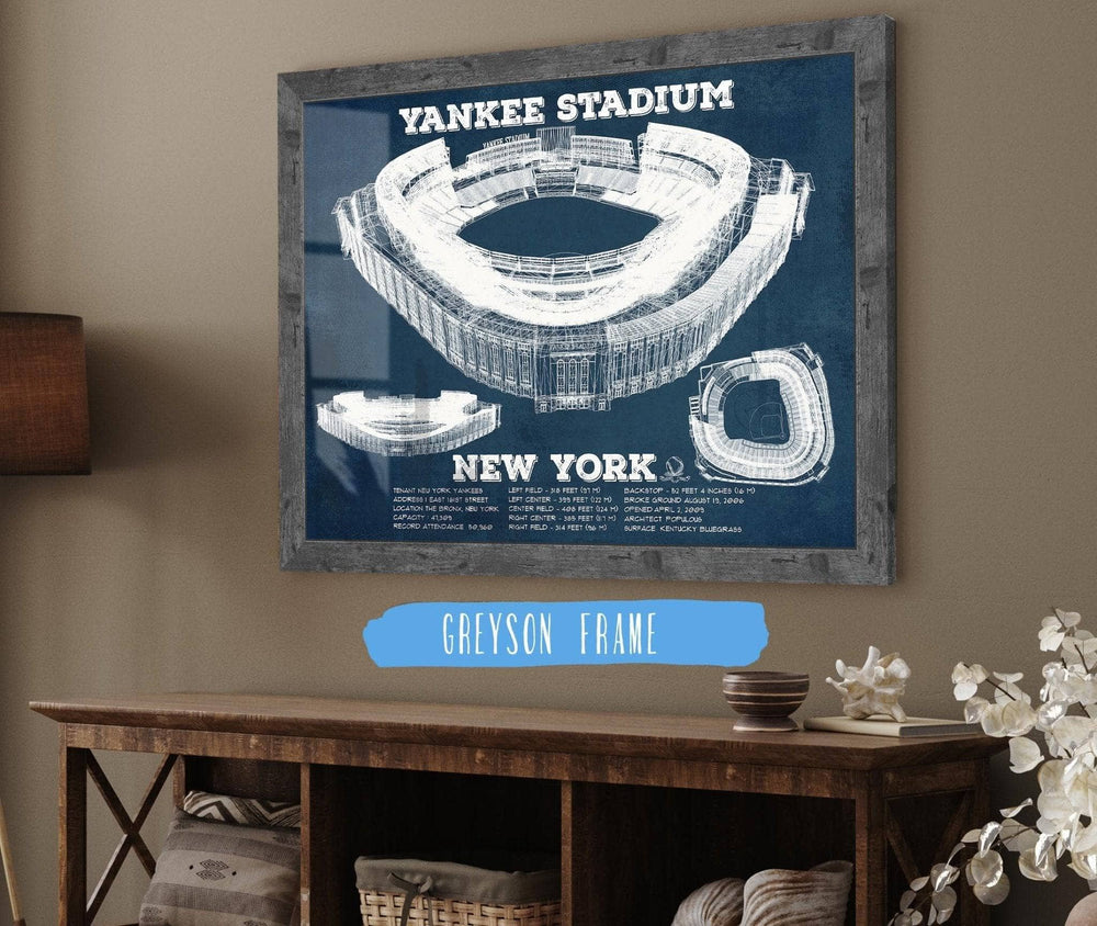 14" x 11" / Stretched Canvas Wrap Cutler West NY Yankees - Vintage Yankee Stadium Blueprint Baseball Art Print