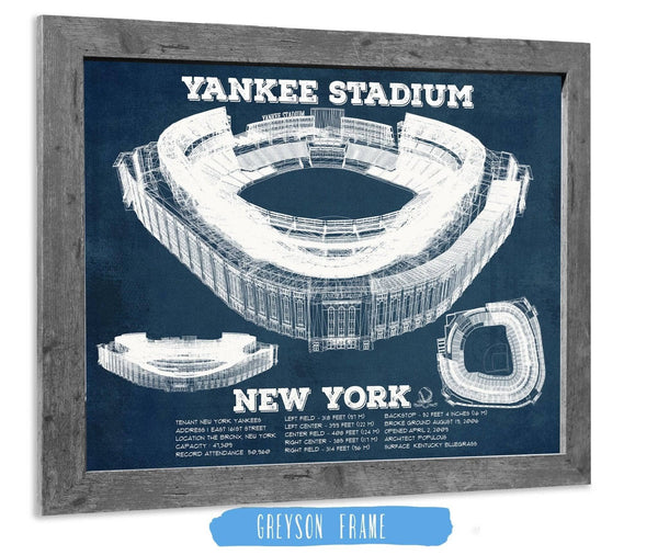 14" x 11" / Greyson Frame Cutler West NY Yankees - Vintage Yankee Stadium Blueprint Baseball Art Print
