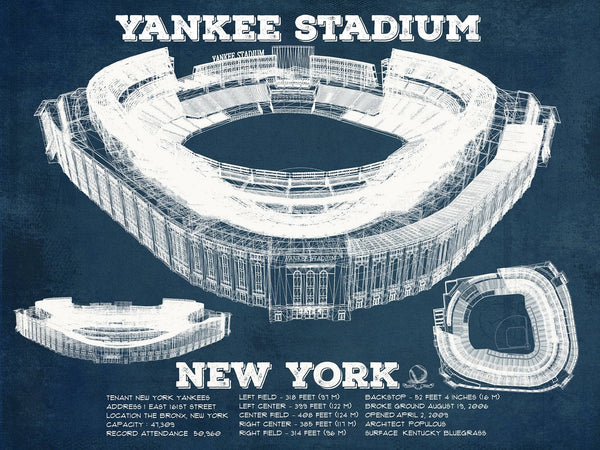 14" x 11" / Unframed Cutler West NY Yankees - Vintage Yankee Stadium Blueprint Baseball Art Print