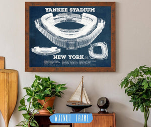 20" x 16" / Walnut Frame Cutler West NY Yankees - Vintage Yankee Stadium Blueprint Baseball Art Print