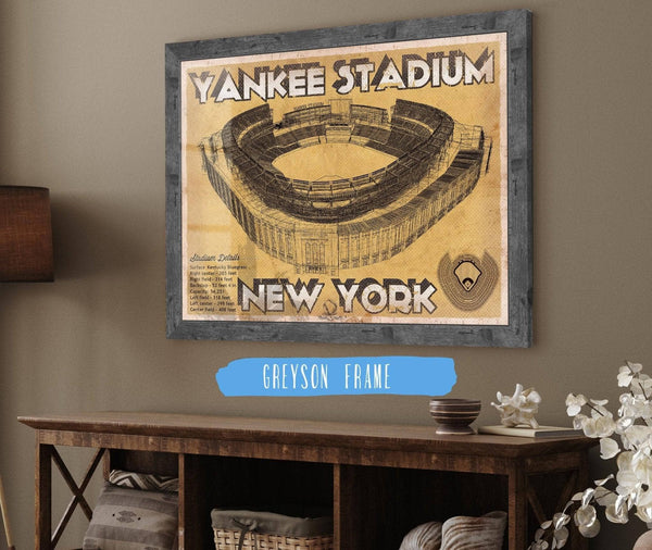 14" x 11" / Greyson Frame Cutler West NY Yankees - Vintage Yankee Stadium Blueprint Baseball Print