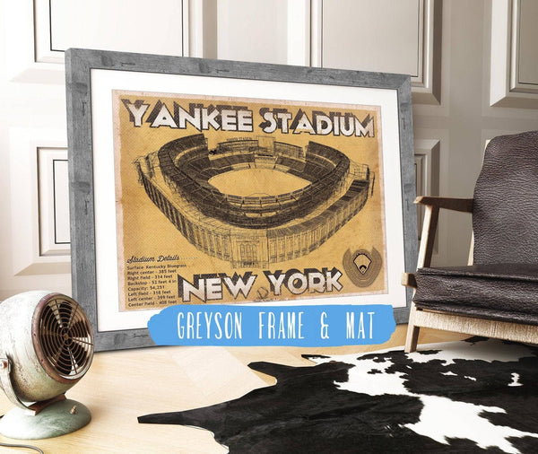 14" x 11" / Greyson Frame & Mat Cutler West NY Yankees - Vintage Yankee Stadium Blueprint Baseball Print