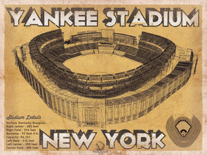 14" x 11" / Unframed Cutler West NY Yankees - Vintage Yankee Stadium Blueprint Baseball Print