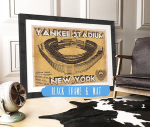 20" x 16" / Black Frame & Mat Cutler West NY Yankees - Vintage Yankee Stadium Blueprint Baseball Print