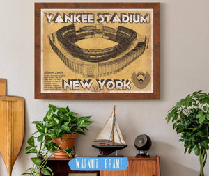 20" x 16" / Walnut Frame Cutler West NY Yankees - Vintage Yankee Stadium Blueprint Baseball Print