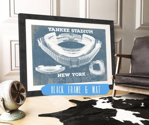 20" x 16" / Black Frame & Mat Cutler West NY Yankees - Yankee Stadium Blueprint Vintage Baseball Print