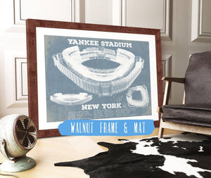 20" x 16" / Walnut Frame & Mat Cutler West NY Yankees - Yankee Stadium Blueprint Vintage Baseball Print
