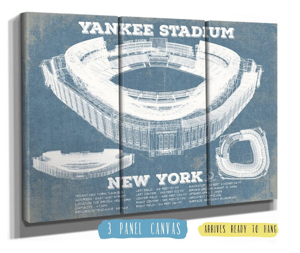 36" x 24" / 3 Panel Canvas Wrap Cutler West NY Yankees - Yankee Stadium Blueprint Vintage Baseball Print