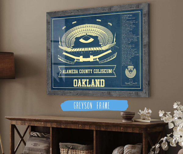 14" x 11" / Greyson Frame Cutler West Oakland A's Alameda County Coliseum Seating Chart - Vintage Baseball Fan Print