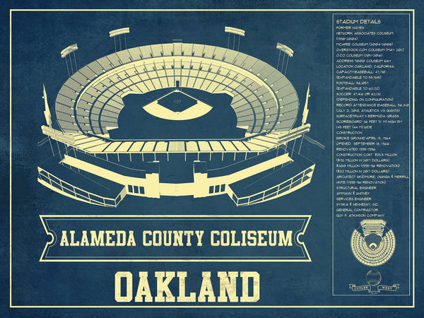 14" x 11" / Unframed Cutler West Oakland A's Alameda County Coliseum Seating Chart - Vintage Baseball Fan Print
