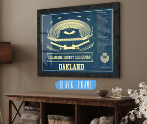 20" x 16" / Black Frame Cutler West Oakland A's Alameda County Coliseum Seating Chart - Vintage Baseball Fan Print