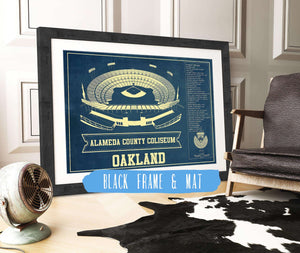 20" x 16" / Black Frame & Mat Cutler West Oakland A's Alameda County Coliseum Seating Chart - Vintage Baseball Fan Print