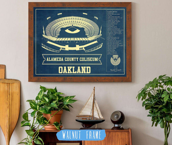 20" x 16" / Walnut Frame Cutler West Oakland A's Alameda County Coliseum Seating Chart - Vintage Baseball Fan Print