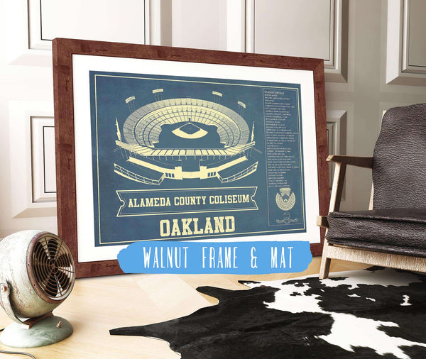 20" x 16" / Walnut Frame & Mat Cutler West Oakland A's Alameda County Coliseum Seating Chart - Vintage Baseball Fan Print