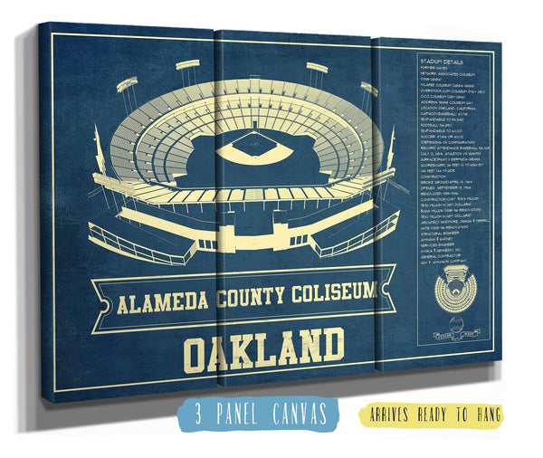 36" x 24" / 3 Panel Canvas Wrap Cutler West Oakland A's Alameda County Coliseum Seating Chart - Vintage Baseball Fan Print