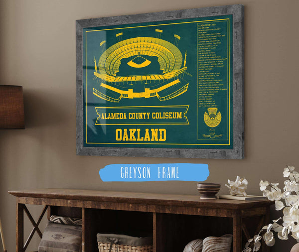 14" x 11" / Greyson Frame Cutler West Oakland As Alameda County Coliseum Seating Chart - Vintage Baseball Fan - Team Color Print