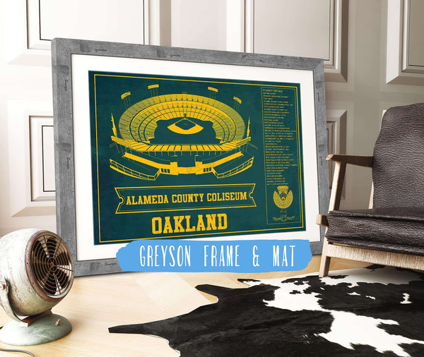 14" x 11" / Greyson Frame & Mat Cutler West Oakland As Alameda County Coliseum Seating Chart - Vintage Baseball Fan - Team Color Print