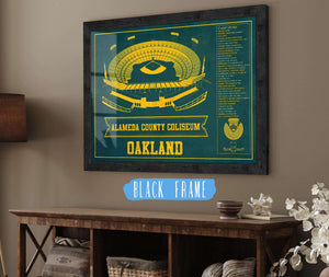 20" x 16" / Black Frame Cutler West Oakland As Alameda County Coliseum Seating Chart - Vintage Baseball Fan - Team Color Print