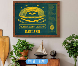 20" x 16" / Walnut Frame Cutler West Oakland As Alameda County Coliseum Seating Chart - Vintage Baseball Fan - Team Color Print