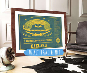 20" x 16" / Walnut Frame & Mat Cutler West Oakland As Alameda County Coliseum Seating Chart - Vintage Baseball Fan - Team Color Print