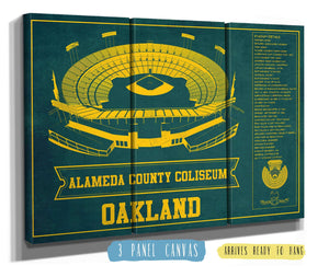 36" x 24" / 3 Panel Canvas Wrap Cutler West Oakland As Alameda County Coliseum Seating Chart - Vintage Baseball Fan - Team Color Print