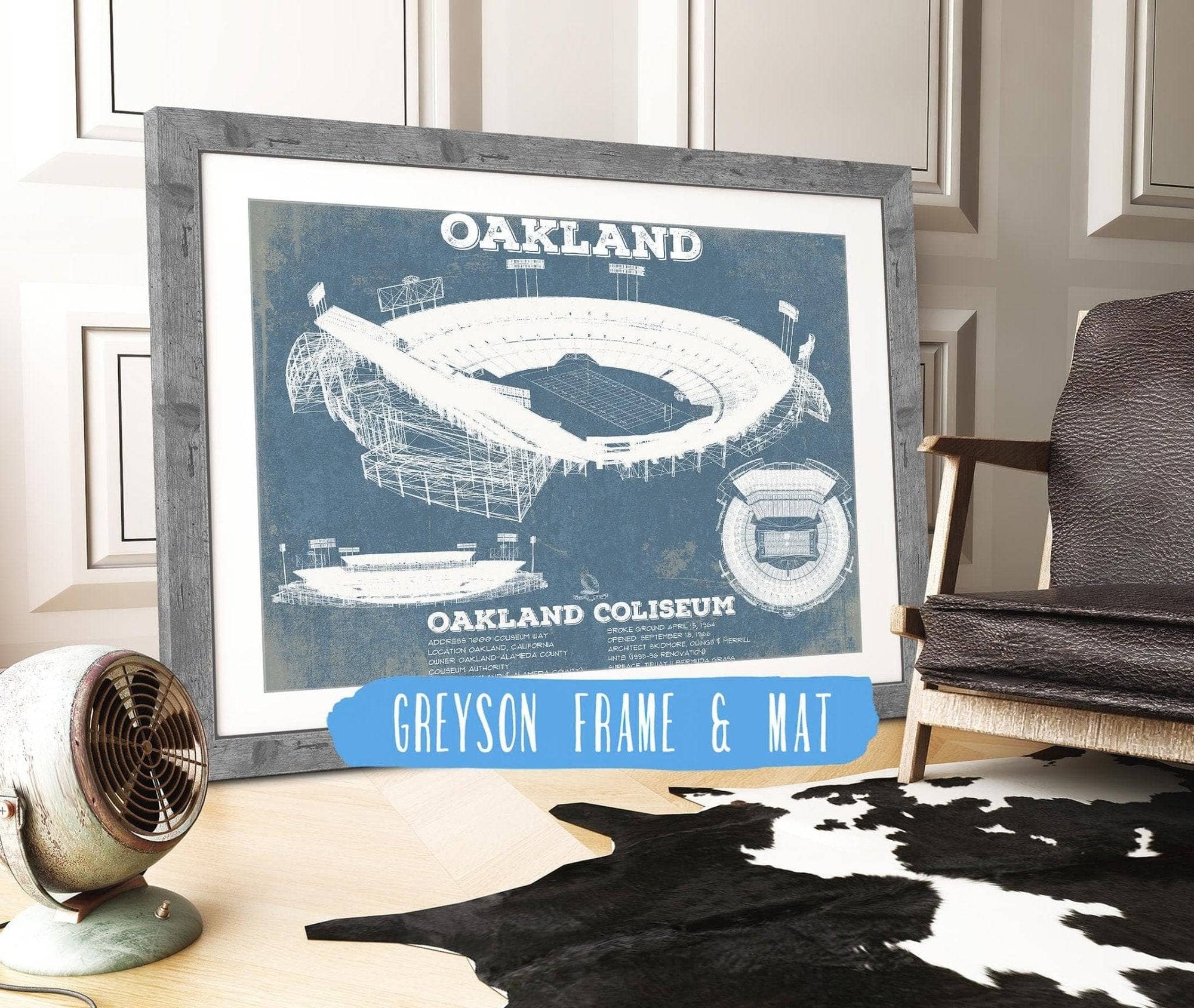 Cutler West Pro Football Collection 14" x 11" / Greyson Frame & Mat Oakland Raiders Oakland Coliseum NFL Vintage Football Print 933311317_70567