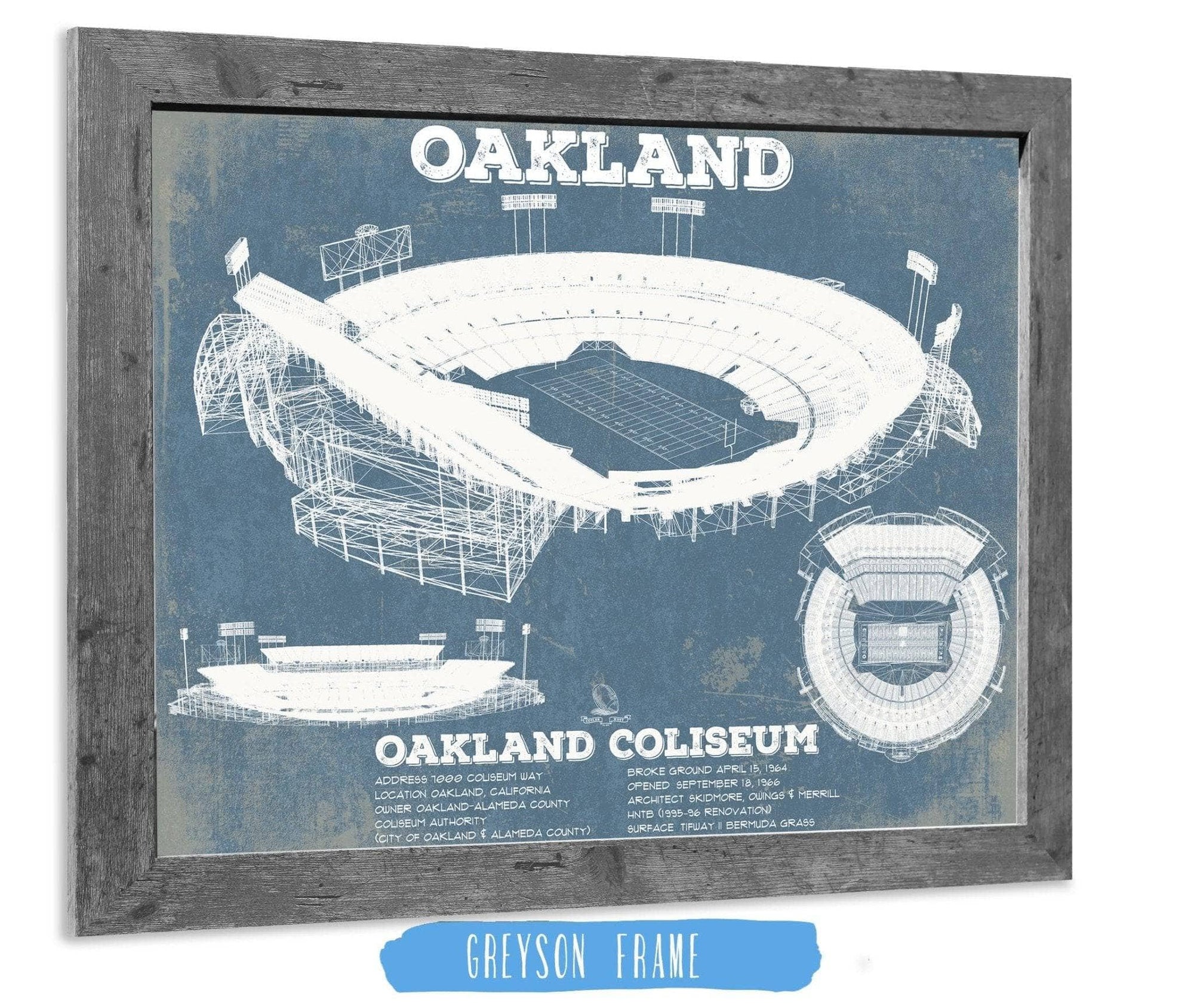 Cutler West Pro Football Collection 14" x 11" / Greyson Frame Oakland Raiders Oakland Coliseum NFL Vintage Football Print 933311317_70566