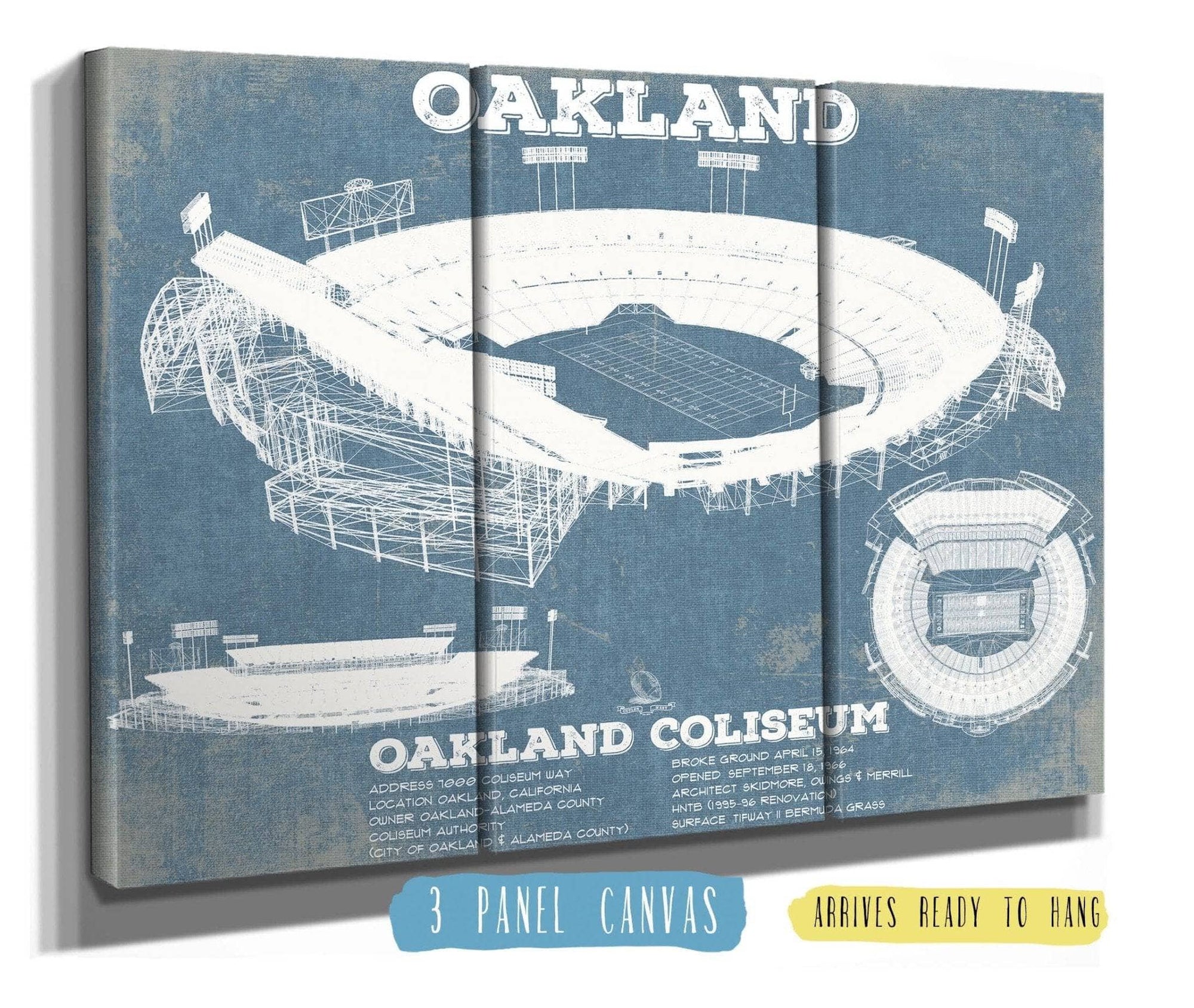 Cutler West Pro Football Collection 48" x 32" / 3 Panel Canvas Wrap Oakland Raiders Oakland Coliseum NFL Vintage Football Print 933311317_70609