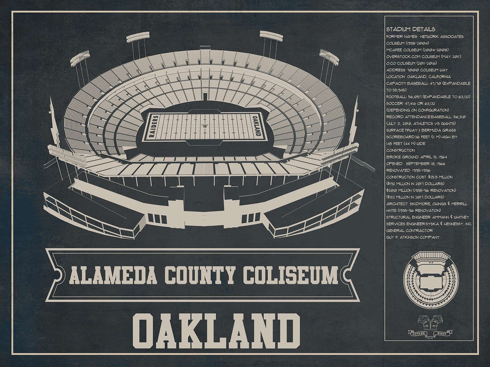 14" x 11" / Stretched Canvas Wrap Cutler West Oakland Raiders Alameda County Coliseum Vintage - Vintage Football Print
